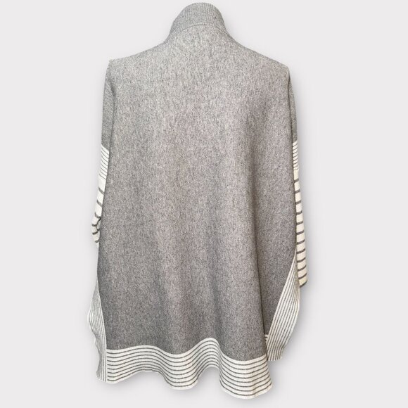 ChicWish Sweater Womens M-L Gray Colorblock Striped Knit Poncho Moc Neck Dolman - Picture 3 of 13